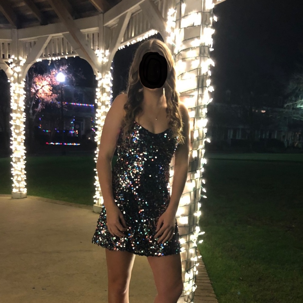 Lulus multi-colored sequin mini dress (open back), size small